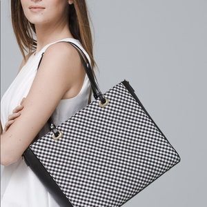 White House Black Market Black and White Gingham Tote - Like New!